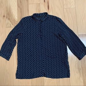 Zara Basic Blue Button Down 3/4 Sleeve Top